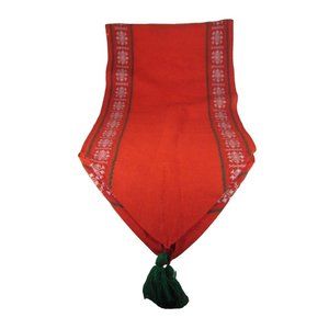 Table Runner 17 x 68 Inch Red Stitching Tassel Christmas Holiday Snowflake VTG